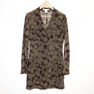 Express brown sheer floral tunic shirt dress